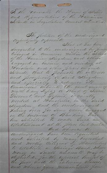 (HAWAII.) Papers of Charles Dana, who launched Hawaiis first bank in 1854--with a letter on a bedroom scandal in the royal family.